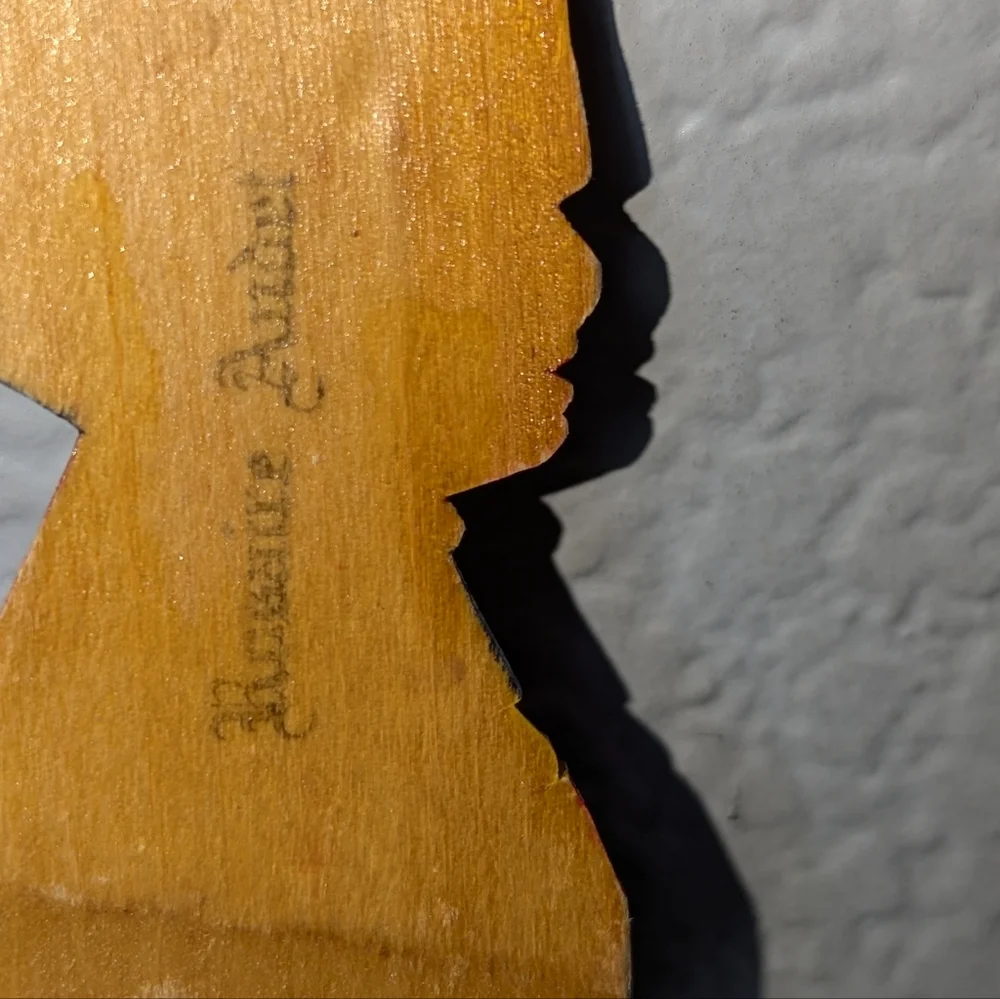 Folk Art Wooden Carved Spoon And Fork Couple. R Audet